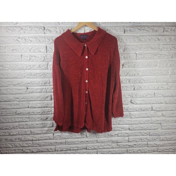 Denim Co Womens Sweater 2X Cardigan Long Sleeve Red Soft Acrylic SWE176E - Picture 1 of 7